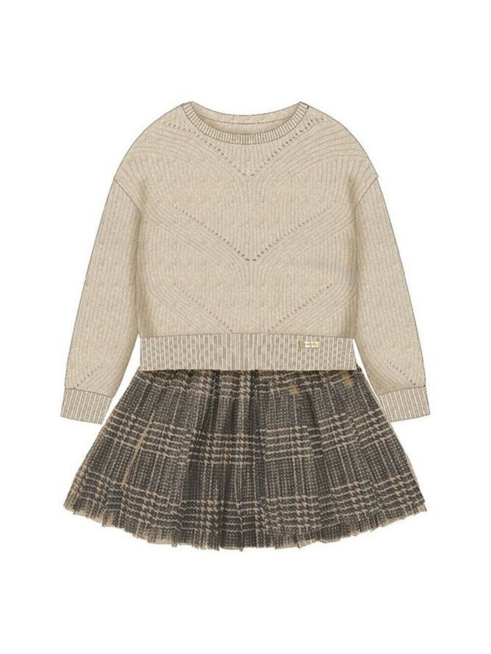 Size 9 Girls Mayoral Beige and Brown Kids Formal Dress